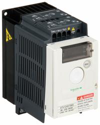 SCHNEIDER Variable Frequency Drive: In Phase Three, 200-240V AC, Out Phase Three, 1 hp, IP20, Black (MPN ATV12H075M3). Key specifications — Style: Heat Sink; Color: Black/Blue/Gray; Output Voltage: 200-240V AC; Output Phase: Three.