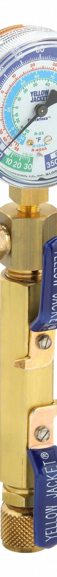 YELLOW JACKET Manifold Gauge: 2 Valves, 0 Hoses, Series SuperEvac, 2 1/2 in Gauge (MPN 93860). Key specifications — Product Type: Single Manifold Gauge; For Refrigerant Type: R-22; Brand: YELLOW JACKET; Gauge Boots: No; Sight Glass: No.