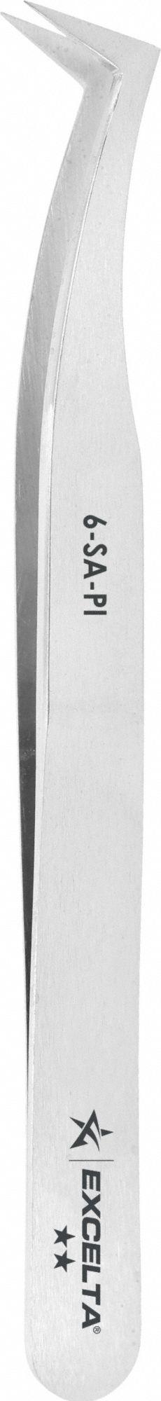 EXCELTA Tweezers: Stainless Steel, Point, Bent Tip (MPN 6-SA-PI). Key specifications — attr1002355: Stainless Steel; attr1002345: EXCELTA; attr1002348: Stainless Steel; attr1002358: Smooth; attr1002361: 6-SA; attr1024781: Standard.