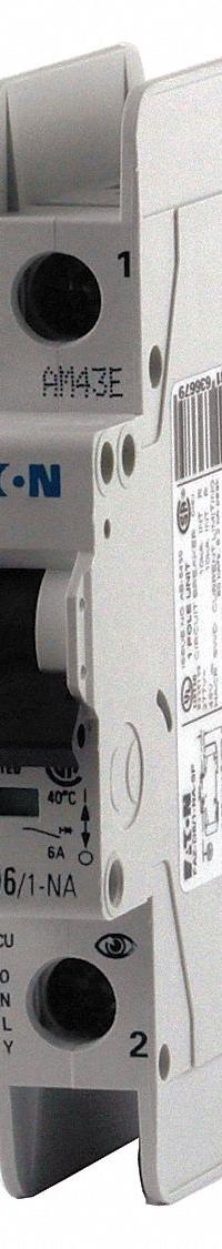 EATON IEC Miniature Circuit Breaker: 10 A Amps, 48V DC, 10kA at 277/480V AC, Screw Clamp, FAZ-NA (MPN FAZ-D10/1-NA-SP). Key specifications — Brand: EATON; DC Voltage Rating: 48V DC; Max. AIR Rating: 10kA at 277/480V AC; Terminal Connection: Screw Clamp; AC Voltage Rating: 277/480V AC.