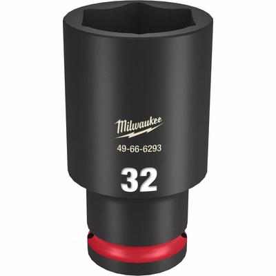 MILWAUKEE Deep Impact Socket: 1/2 in Drive Size, Metric, 32 mm Socket Size, 6-Point - 1/2" Drive Impact Sockets