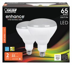 FEIT ELECTRIC Compact LED Bulb: LED, BR40, Medium Screw (E26), 9.4 W Watt, 2700K, Frosted, 120V AC (MPN BR40DM/927CA/2). Key specifications — Bulb Finish: Frosted; Color Temperature: 2700K; Shatter-Resistant: No; Brand: FEIT ELECTRIC; Voltage: 120V AC; Bulb Shape: BR40.