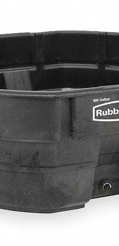 RUBBERMAID COMMERCIAL PRODUCTS Stock Tank: 300 gal, 63 1/4 in x 69 in x 25 in, 58 1/2 in x 47 in (MPN FG424700BLA). Key specifications — attr1188088: RUBBERMAID COMMERCIAL PRODUCTS; attr1188100: BPA Free.