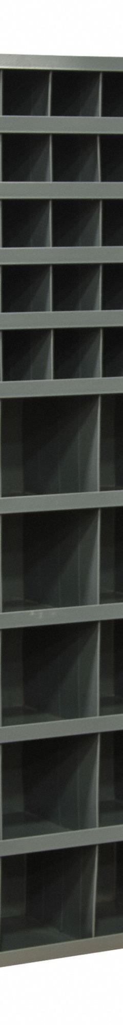 DURHAM MFG Pigeonhole Bin Unit: 34 in x 12 in x 66 in, 60 Compartments, 12 in, Gray, Steel (MPN 730-95). Key specifications — attr7229: Steel; attr38869: DURHAM MFG; attr38873: Gray.