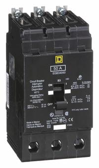 SQUARE D Miniature Circuit Breaker: 50 A, 277/480V AC, Three Phase, 35kA at 277/488V AC, 3 Poles (MPN EGB34050). Key specifications — Phase: Three; Amps: 50 A; AC Voltage Rating: 277/480V AC; Max. AIR Rating: 35kA at 277/488V AC; For Use With: Square D NF Panelboards; Brand: SQUARE D.