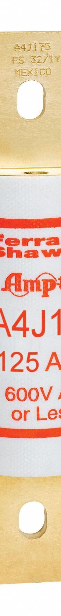 MERSEN Fuse: A4J Series, Class J, Blade Body, Fast-Acting, 125 A, 600 V AC, 300 V DC, Non-Indicating (MPN A4J125). Key specifications — Series: A4J; Brand: MERSEN.