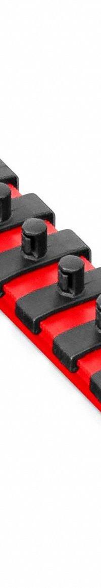 ERNST MANUFACTURING Socket Organizer Rail: Red, 1 1/8 in Overall Wd, 9 Posts/Slots, Plastic, Sockets (MPN 8410M). Key specifications — attr1125333: I.D. Stickers; attr1125348: Plastic; attr1125346: ERNST MANUFACTURING; attr1125347: Red; attr1136588: Sockets; attr1125364: Socket Rail.