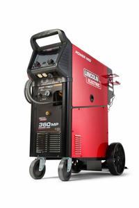LINCOLN ELECTRIC Multiprocess Welder: Power MIG 360MP, DC, MIG Pack (MPN K4467-1). Key specifications — Maximum Amperage (Stick): 360 A; Maximum Amperage (TIG): 360 A; Input Voltage (Nominal) (Merch - Table Column, Filters): 208V.