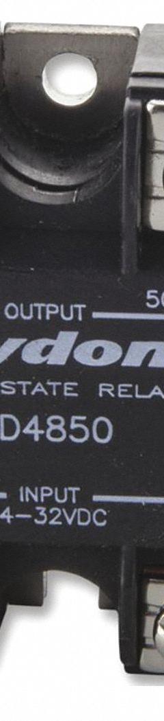 CRYDOM Solid State Relay: Surface Mounted, 50 A Max Output Current, SCR, AC Output (MPN HD4850). Key specifications — Brand: CRYDOM; Current Type: AC; Electrical Connection: Screw Clamp; Finger Safe: No; Input Current: 12 mA; Maximum Output Current without Heat Sink: 12 A; Mounting Style: Panel; Output Voltage: 48 to 530V AC.
