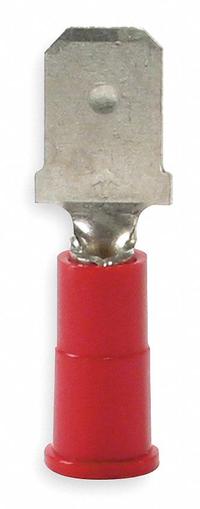 3M Wire Disconnect: Male Tab, Red, Vinyl, Partial Coverage, 22 AWG – 18 AWG Wire Size (MPN MVU18-250DMX). Key specifications — attr1307035: 3M; attr1307036: MVU18-250DMX.