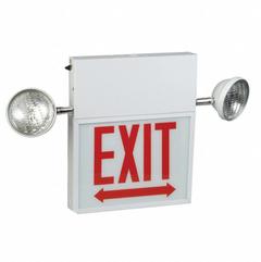 Chicago Combo Exit Sign - Double Face: White, 2 Faces, Red, LED, 90 min Emergency Illumination Time (MPN LS2ECXL2RWW). Key specifications — Voltage: 120/277V AC; Self Diagnostics: No; Housing Color: White; Brand: BIG BEAM; Directional Indicators: No Directional Indicators; Lighting Technology: LED; Remote Capable: Yes; Text Color: Red.