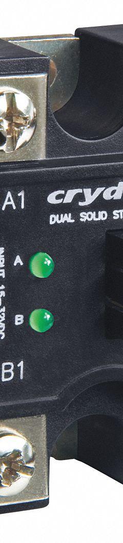 CRYDOM Dual Solid State Relay: Surface Mounted, 25 A Max Output Current, SCR, AC Output (MPN CD2425W2V). Key specifications — Brand: CRYDOM; Current Type: AC; Electrical Connection: Screw Clamp; Finger Safe: No; Input Current: 10 mA; Maximum Output Current without Heat Sink: Not Recommended; Mounting Style: Panel; Output Voltage: 24 to 280V AC.