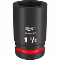 MILWAUKEE Deep Impact Socket: 1 in Drive Size, SAE, 1 1/2 in Socket Size, 6-Point, Deep, Friction (MPN 49-66-6512). Key specifications — attr1215501: MILWAUKEE; attr1215515: Black Phosphate; attr1215518: 1-1/2 in.