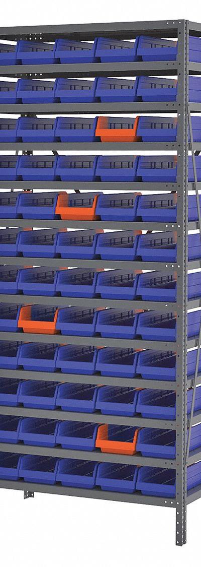 AKRO-MILS Bin Shelving: 36 in x 18 in x 79 in - Metal Stationary Bin Shelving with Open-Front Bins