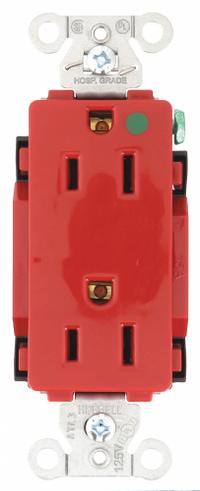 HUBBELL Receptacle: Hospital Grade Fed. Spec., Decorator Duplex, 5-15R, Red, 125V AC, 15 A (MPN 2172RED)