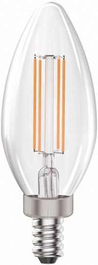 MAXLITE Compact LED Bulb: Candelabra Screw (E12), LED, (B) Bullet, B10, 4 W Watt, 2700K, Clear (MPN F4B10D27). Key specifications — Bulb Shape: B10; Voltage: 120V AC; Bulb Finish: Clear; Color Temperature: 2700K; Brand: MAXLITE.