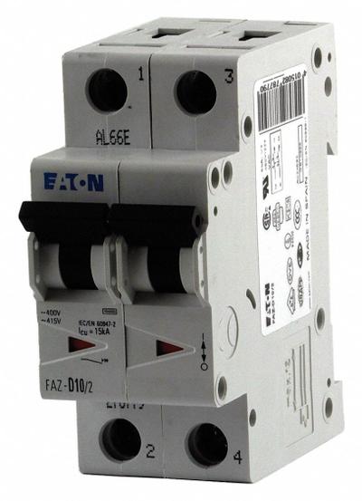 EATON Supplementary Protector: 2 A Amps, 96V DC, 15kA at 277/480V AC, Lug, FAZ - C-Curve, 2-Pole UL1077 DIN Rail-Mount Supplementary Protectors