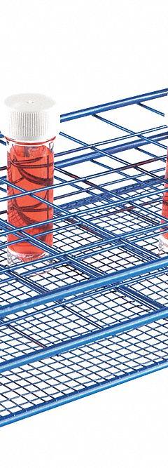 Tube Rack: 7 1/2 in Overall Wd, 2 3/8 in Overall Ht, 14 in Overall Lg, Wire, Blue, (50) Wells (MPN 120088). Key specifications — Material: Wire; Mounting Location: Benchtop; Color: Blue; Product Type: Test Tube Rack; Total Holding Capacity: (50) Wells; Brand: HEATHROW SCIENTIFIC.