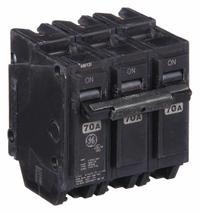 GE Miniature Circuit Breaker: THQL, 70 A, 120/240V AC, Three Phase, 10kA at 120/240V AC, Std (MPN THQL32070). Key specifications — Amps: 70 A; AC Voltage Rating: 120/240V AC; Phase: Three; Max. AIR Rating: 10kA at 120/240V AC; For Use With: Power Mark Gold Load Centers and AQ Lighting Panels.