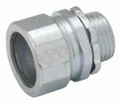 Rigid Compression Connector: Iron/Steel, 1 1/4 in Trade Size, 1 15/16 in Overall Lg (MPN 1805). Key specifications — Trade Size: 1-1/4 in; Overall Length: 1-15/16 in; Finish: Zinc Plated; For Use With: Boxes; Thread Size: 1-1/4"-11-1/2; Thread Type: NPS; Thread Gender: Male; Insulated: No.