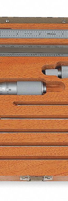 MITUTOYO Precision Measuring Tool Kit: 5 Pieces, Dial Caliper, Mechanical Outside Micrometer (MPN 64PKA070C). Key specifications — attr1182219: MITUTOYO; attr1182229: Dial Caliper; attr1182230: 0 mm to 150 mm; attr1182232: 0 in to 1 in; attr1182234: No; attr1182252: 1 in; attr1182254: 0 in; attr1182258: (1) Depth Micrometer.