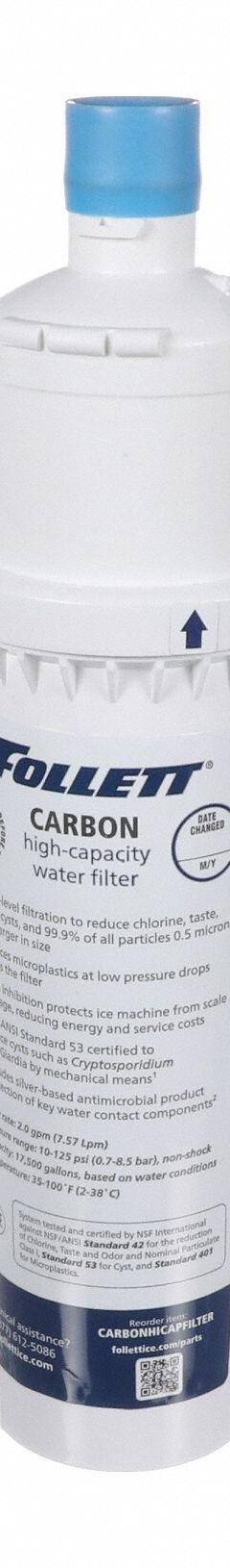 FOLLETT Quick-Connect Water Filter: 0.5 micron, 1 in Overall Ht (MPN FOL01570613). Key specifications — Brand: FOLLETT; Reduces: Scale.