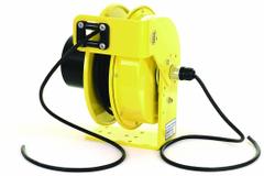 KH INDUSTRIES Extension Cord Reel: Constant Tension, 50 ft Cord Lg, 14 AWG, SOOW, Bare Wire Cord Lg (MPN RTFH4S-WW-B14K). Key specifications — Retractable Cord Ending NEMA Configuration: Bare Wire; Voltage: 600V AC; Brand: KH INDUSTRIES.