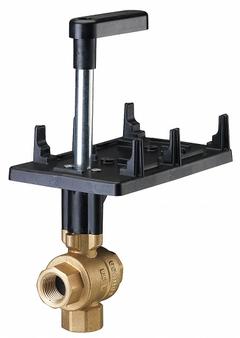 HVAC Control Ball Valve: 3-Way, 3/4 in Female NPT, 16 CV Flow, 16 Bypass CV Flow, 200 psi Close-off (MPN 599-10360S). Key specifications — Ball Material: Stainless Steel; Body Material: Brass; For Media: Water-Glycol Solution to 50%.
