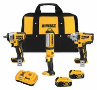 DEWALT Cordless Tool Combination Kit: 3 Tools, Impact Wrench/Work Light, 20 V DC Volt, 20V MAX* XR® (MPN DCK302P2). Key specifications — attr1176460: Impact Wrench.