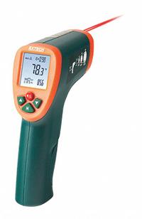 EXTECH Infrared Thermometer: IR270, Avg/Difference/Max Temp/Min Temp, Adj @ 0.10 to 1.00, Std, -4°. Key specifications — Features: Take Non-Contact Temperature Measurements; Testing Functions: Maximum Temperature; Temperature Alerts: Low Temperature; Standards: CE; Resolution °F: 0.1°F; Manufacturer Part Number: IR270; Mounting Style - NEW: Handheld Only; Intrinsic Safety - NEW: Not Specified Intrinsically Safe.