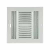Sidewall/Ceiling Register: Ceiling/Wall, 9 3/4 in H, 9 3/4 in W, Louvered, Powder Coated, White (MPN 4MJH3). Key specifications — Adjustable Blades: No; Brand: APPROVED VENDOR; Airflow Directions: Four-Way; Grille Color: White.