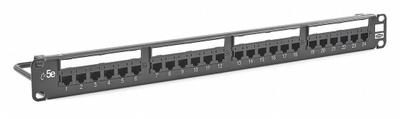 HUBBELL PREMISE WIRING Patch Panel: Flat, 1 Rack Units, 24 Ports, 5e, IDC, 4-Pr PoE (4PPOE) - Rack-Mount Punchdown RJ45 Patch Panels