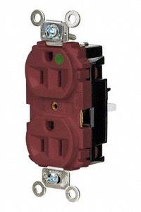 HUBBELL Receptacle: Hospital Grade, Duplex, 5-15R, Red, 125V AC, 15 A, 2 Pole / 3 Wire (MPN HBL8200STR)