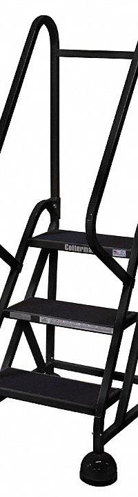 COTTERMAN Rolling Ladder: 2.3 ft Platform Ht, Partially Assembled, Steel, Wt-Actuated Auto-Lock (MPN ST-301 A2 C7 P5). Key specifications — Includes Handrails: Handrails Included; Material: Steel; Brand: COTTERMAN; Color: Black.