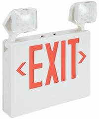 Exit Sign with Emergency Lights: White, 1 or 2 Faces, Red, LED, Ceiling/Wall, Sealed Lead Acid (MPN 40CP84). Key specifications — Voltage: 120/277V AC; Self Diagnostics: No; Housing Color: White; Brand: APPROVED VENDOR; Directional Indicators: Universal Field Selectable Chevrons; Lighting Technology: LED; Remote Capable: No; Text Color: Red.