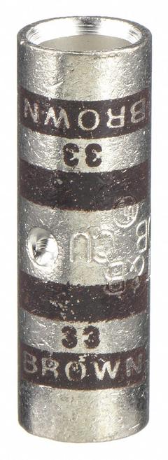 THOMAS & BETTS Open Barrel Splice: 2 AWG Wire Size, Brown Code, 1.25 in, Copper Barrel, 33 Die (MPN 54507). Key specifications — Die Code: 33; Brand: THOMAS & BETTS; Color Code: Brown.