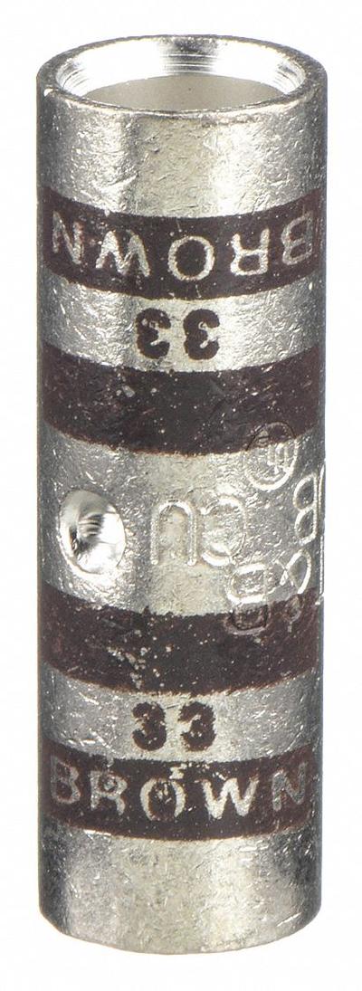 THOMAS & BETTS Open Barrel Splice: 2 AWG Wire Size, Brown Code, 1.25 in - Crimped Butt Splice Compression Connectors