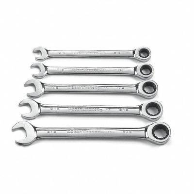 GEARWRENCH Combination Ratcheting Wrench Set: Alloy Steel, Full Polish Chrome, 5 Tools - SAE 12-Point Ratcheting Combination Wrench Sets