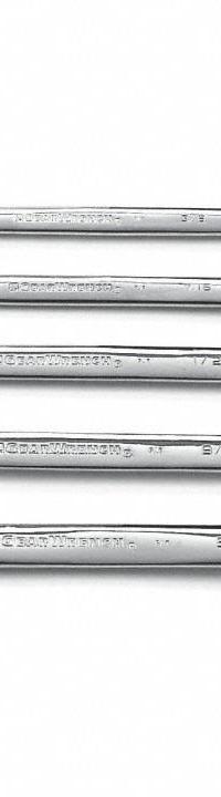 GEARWRENCH Combination Ratcheting Wrench Set: Alloy Steel, Full Polish Chrome, 5 Tools, Std (MPN 93005). Key specifications — attr309581: Full Polish Chrome; attr309580: Alloy Steel; attr309571: No; attr309583: No; attr309587: Yes; attr324931: GEARWRENCH.