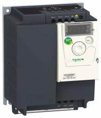 SCHNEIDER Variable Frequency Drive: In Phase Three, 200-240V AC, Out Phase Three, 3 hp, IP21, Black (MPN ATV12PU30M3). Key specifications — Style: Base Plate; Color: Black/Blue/Gray; Output Voltage: 200-240V AC; Output Phase: Three.