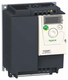 SCHNEIDER Variable Frequency Drive: In Phase Three, 200-240V AC, Out Phase Three, 3 hp, IP21, Black (MPN ATV12PU30M3). Key specifications — Style: Base Plate; Color: Black/Blue/Gray; Output Voltage: 200-240V AC; Output Phase: Three.