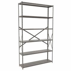 HALLOWELL Metal Shelving: Standalone, Heavy-Duty, 48 in x 12 in, 84 in Overall Ht, 6 Shelves (MPN F7711-12HG). Key specifications — attr41760: Steel; attr41761: Steel; attr37625: Unassembled; attr37628: Gray; attr33609: HALLOWELL.