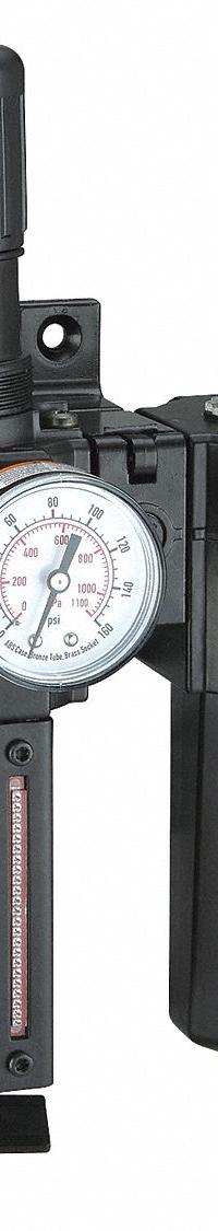 SPEEDAIRE Filter/Regulator/Lubricator: 3/8 in NPT, 118 cfm, 250 psi Max Op Pressure, 40 micron, Mist (MPN 7D730). Key specifications — attr109524: SPEEDAIRE.