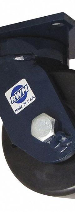 RWM Plate Caster: Swivel, Phenolic, 10 in Wheel Dia, 3 in Wheel Wd, 12 1/2 in Mounting Ht, Roller (MPN 76-DUR-1030-S). Key specifications — Wheel/Tread Color: Black; Brand: RWM; Roll Up: Swivel.