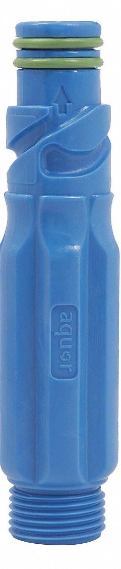 AQUOR WATER SYSTEMS Hose Connector: Acetal, Blue, Check Valve (MPN CN-S1-B). Key specifications — Product Type: Hose Connector; Material: Acetal; Color/Finish: Blue; Includes: Check Valve; Brand: AQUOR WATER SYSTEMS.