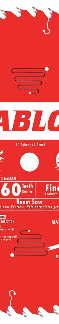 DIABLO Circular Saw Blade: 16 5/16 in Blade Dia., 60 Teeth, 0.11 in Cut Wd, 1 in Arbor Size, Framing (MPN D1660X). Key specifications — attr1116119: DIABLO; attr1145631: Wood.