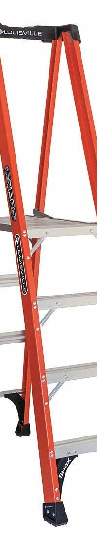 LOUISVILLE LADDER Platform Stepladder: 4 ft Ladder Size, Fiberglass, 375 lb Load Capacity, 26 lb Wt (MPN FXP1804HD). Key specifications — Brand: LOUISVILLE LADDER; Included Features: Plastic Top with Storage.