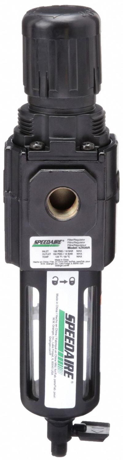 SPEEDAIRE Filter-Regulator: Intermediate Duty Series, 3/8 in NPT, 120 cfm, 40 micron - Speedaire FRL Air Filter/Regulators