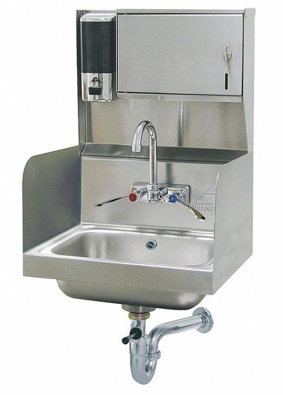 ADVANCE TABCO Hand Sink: 1 Stations, 5 in Bowl Dp, 14 in Bowl Lg, 10 in Bowl Wd - One-Station Wall-Mounted Hand Sinks with Faucets