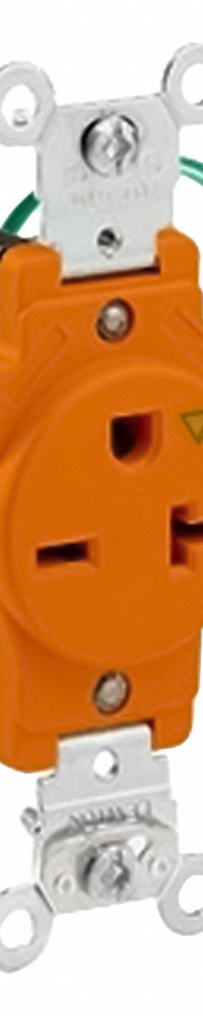 LEVITON Single Receptacle Outlet: Single, 6-20, Orange, 250V AC, 20 A - General Purpose Receptacles